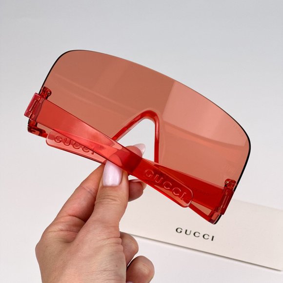 Gucci GG1631S 001 Sunglasses Transparent Red Light Red Shield Unisex GG 1631S - Picture 3 of 11